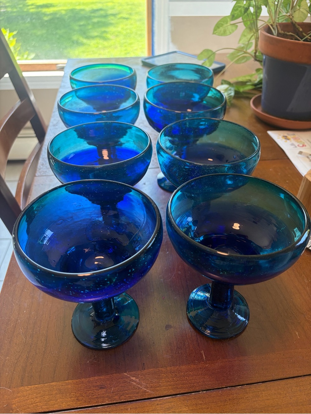 Crate&Barrel Artisan Mexican Blue Glass Margarita Glasses - Set of 8